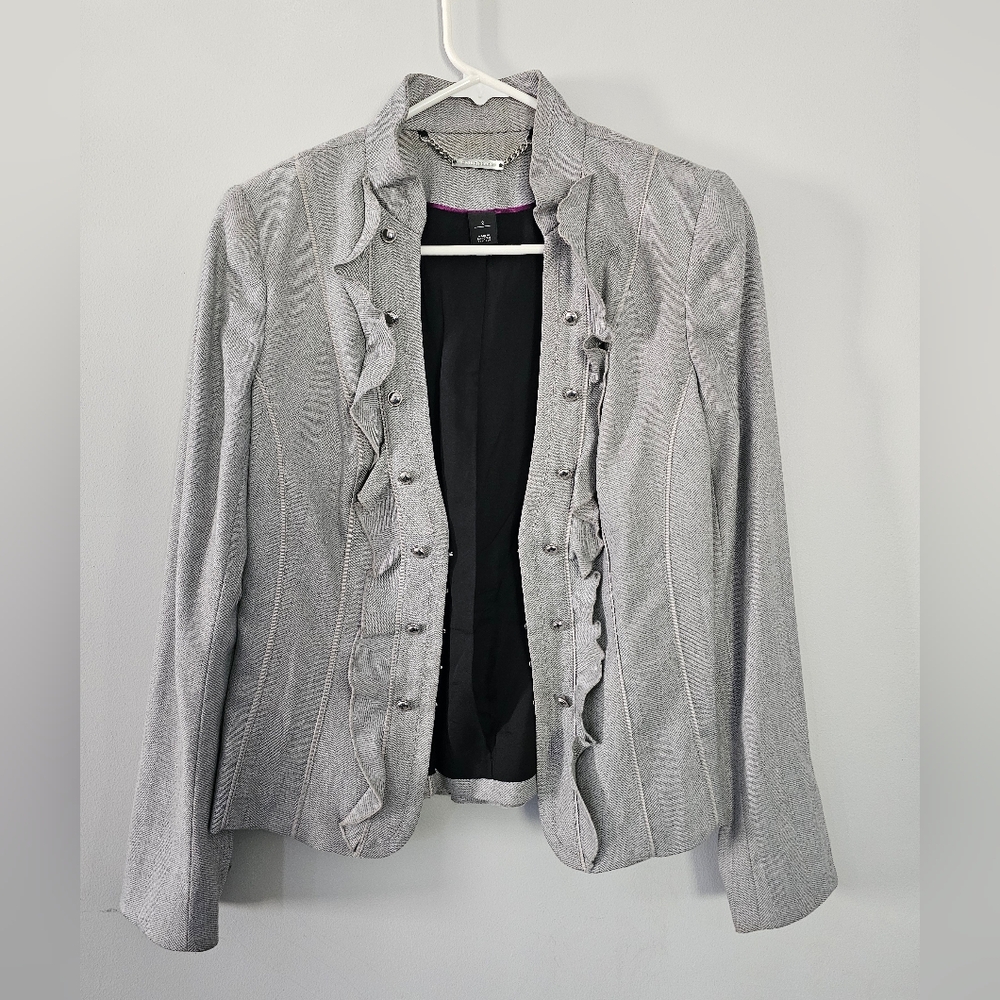 White House Black Market Gray Ruffled Blazer